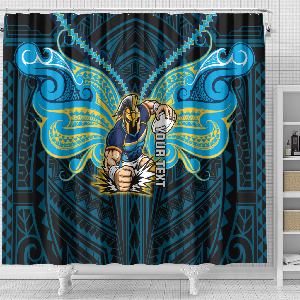 Custom Gold Coast Titans Shower Curtain Titan Warrior Polynesia Islander Rugby Mascot