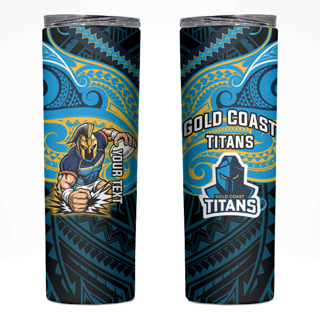 Custom Gold Coast Titans Skinny Tumbler Titan Warrior Polynesia Islander Rugby Mascot