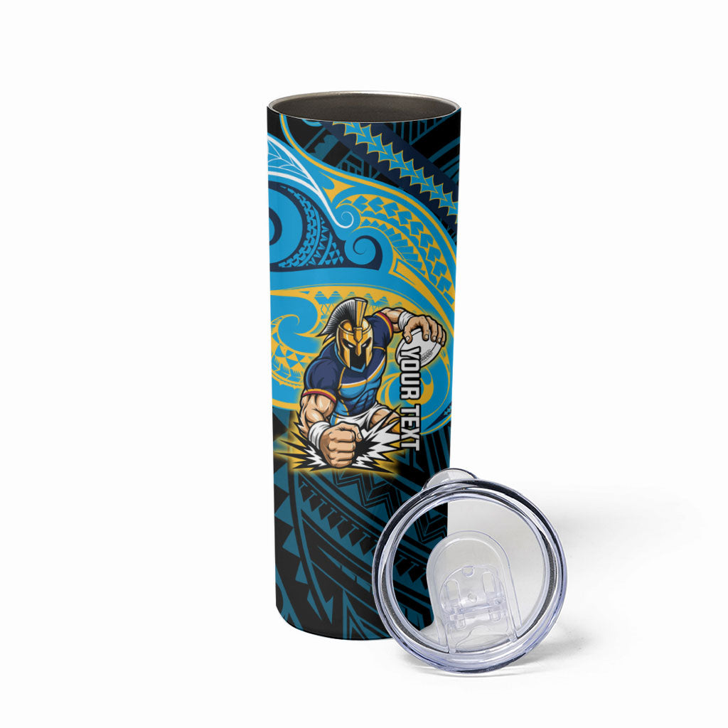 Custom Gold Coast Titans Skinny Tumbler Titan Warrior Polynesia Islander Rugby Mascot