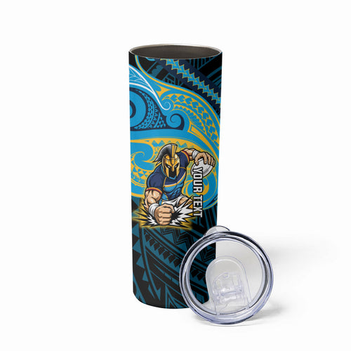Custom Gold Coast Titans Skinny Tumbler Titan Warrior Polynesia Islander Rugby Mascot