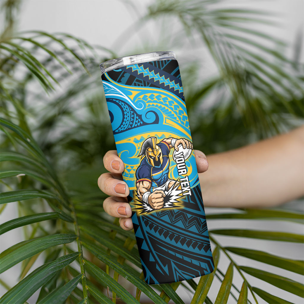 Custom Gold Coast Titans Skinny Tumbler Titan Warrior Polynesia Islander Rugby Mascot