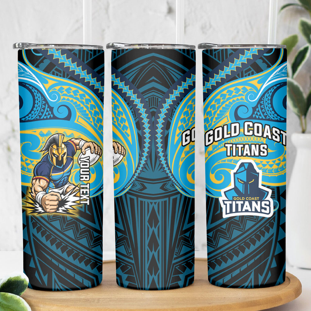 Custom Gold Coast Titans Skinny Tumbler Titan Warrior Polynesia Islander Rugby Mascot