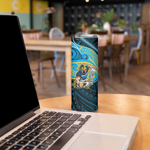 Custom Gold Coast Titans Skinny Tumbler Titan Warrior Polynesia Islander Rugby Mascot