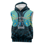 Custom Gold Coast Titans Sleeveless Hoodie Titan Warrior Polynesia Islander Rugby Mascot