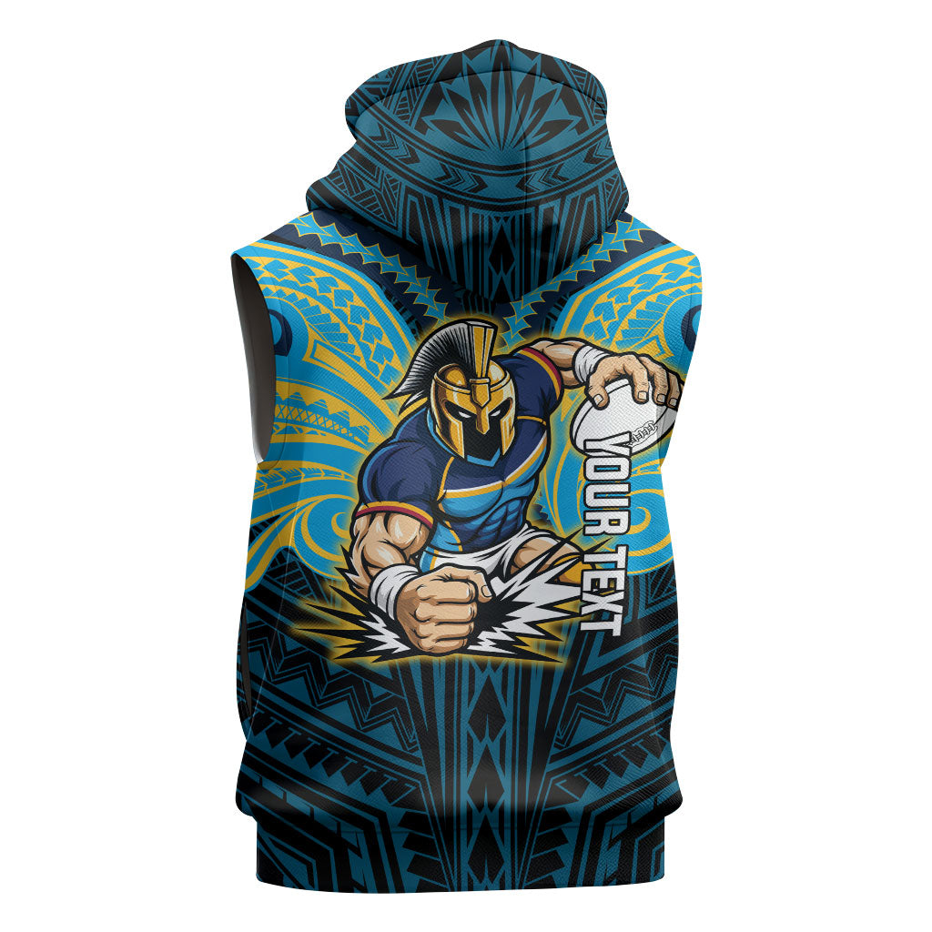 Custom Gold Coast Titans Sleeveless Hoodie Titan Warrior Polynesia Islander Rugby Mascot