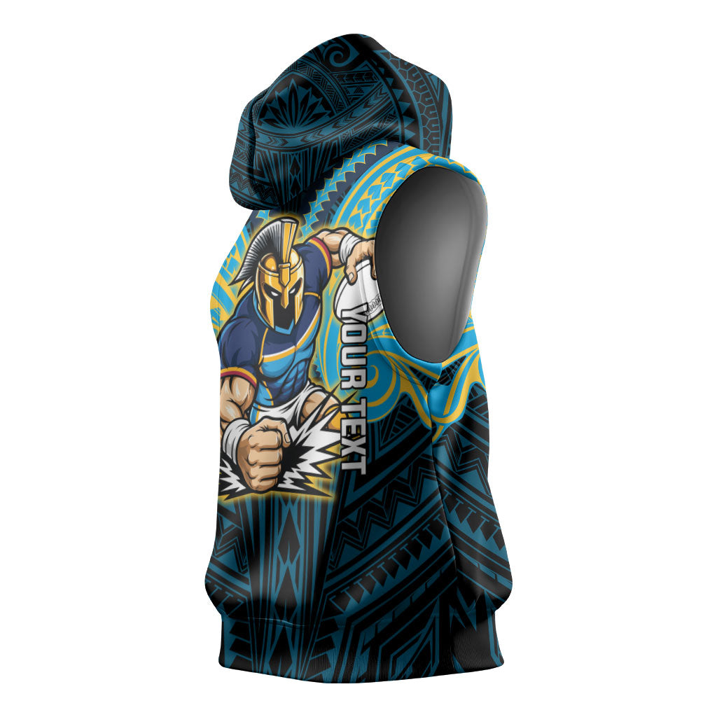 Custom Gold Coast Titans Sleeveless Hoodie Titan Warrior Polynesia Islander Rugby Mascot