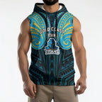 Custom Gold Coast Titans Sleeveless Hoodie Titan Warrior Polynesia Islander Rugby Mascot