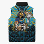 Custom Gold Coast Titans Sleeveless Puffer Jacket Titan Warrior Polynesia Islander Rugby Mascot