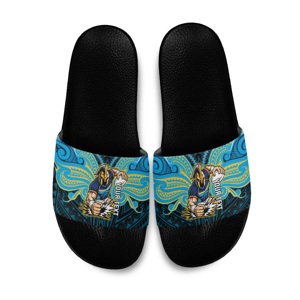 Custom Gold Coast Titans Slide Sandals Titan Warrior Polynesia Islander Rugby Mascot