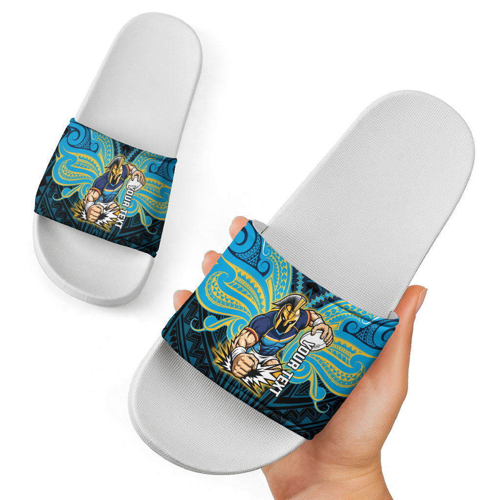 Custom Gold Coast Titans Slide Sandals Titan Warrior Polynesia Islander Rugby Mascot