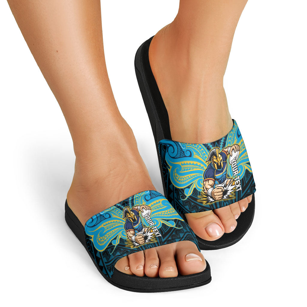 Custom Gold Coast Titans Slide Sandals Titan Warrior Polynesia Islander Rugby Mascot