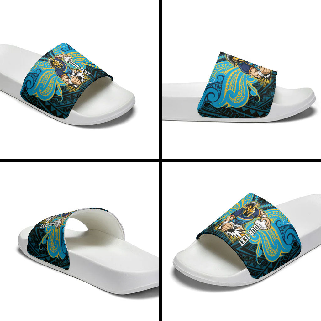 Custom Gold Coast Titans Slide Sandals Titan Warrior Polynesia Islander Rugby Mascot