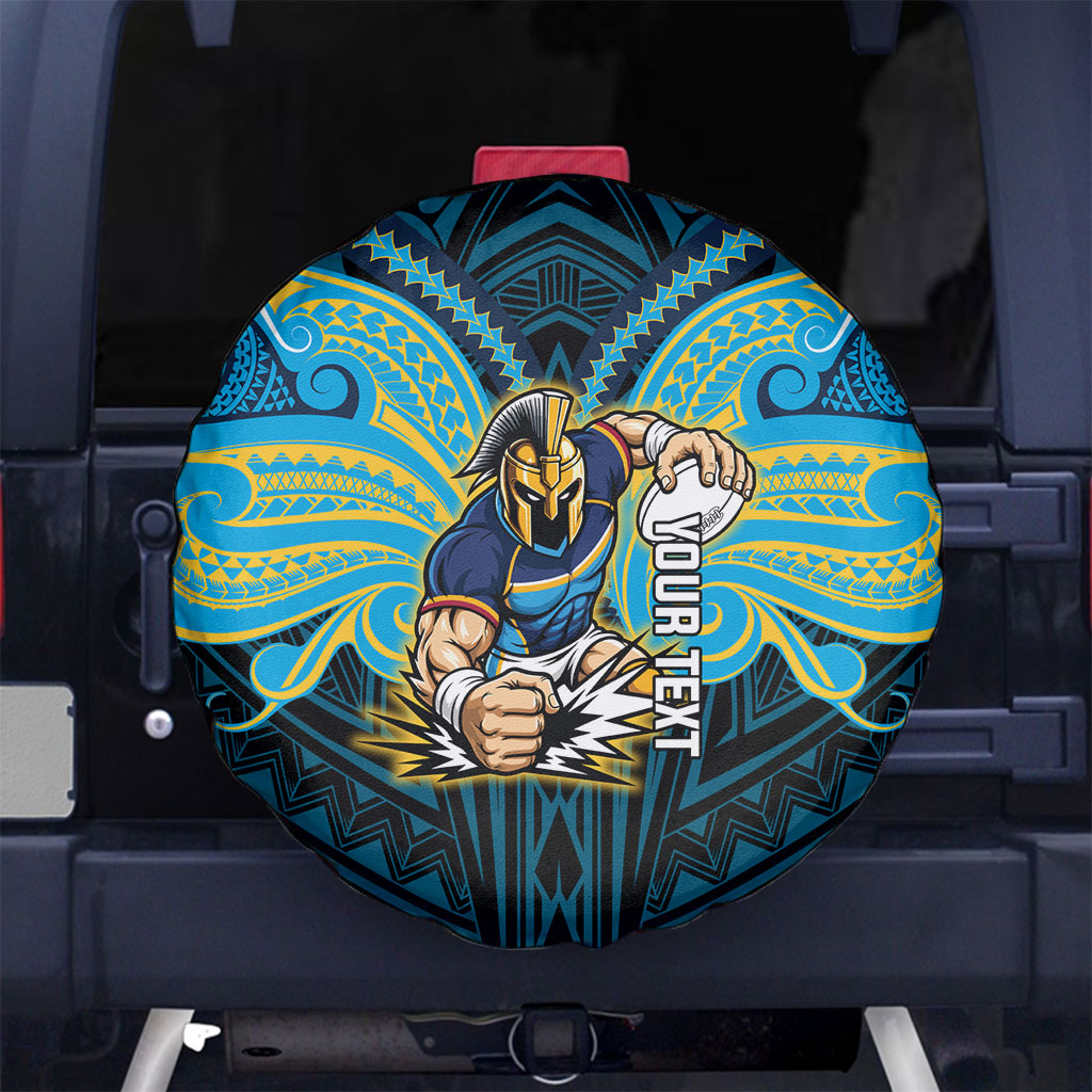 Custom Gold Coast Titans Spare Tire Cover Titan Warrior Polynesia Islander Rugby Mascot