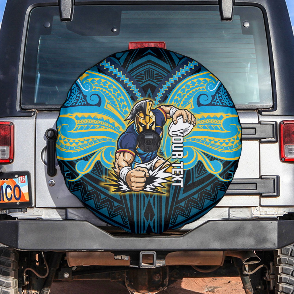 Custom Gold Coast Titans Spare Tire Cover Titan Warrior Polynesia Islander Rugby Mascot