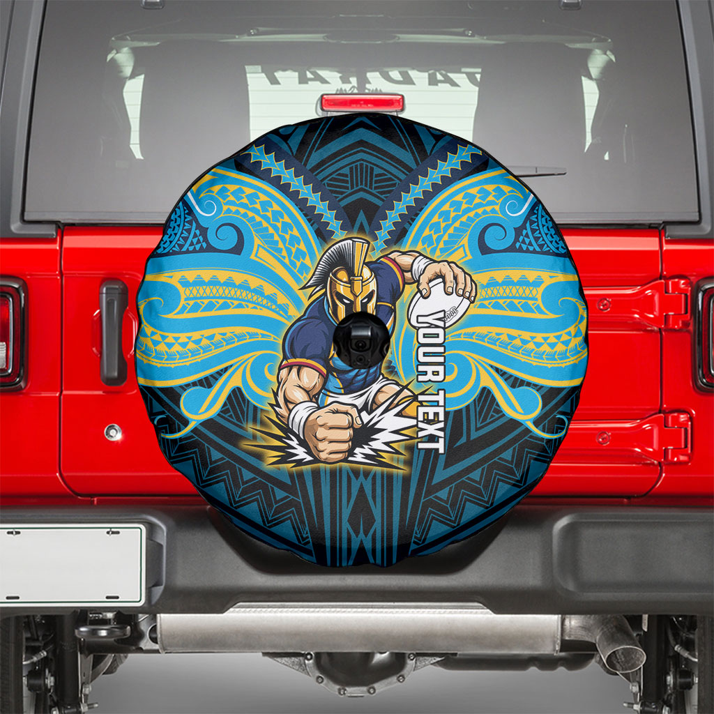 Custom Gold Coast Titans Spare Tire Cover Titan Warrior Polynesia Islander Rugby Mascot