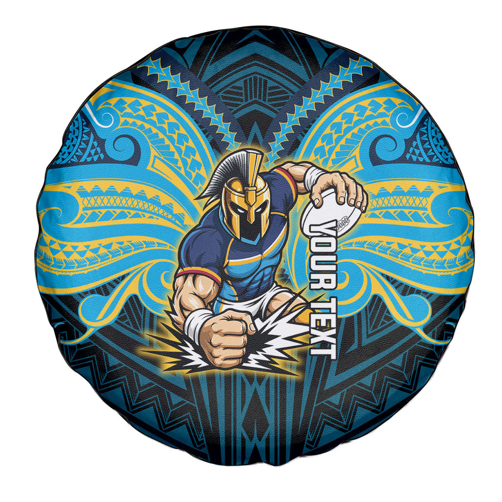 Custom Gold Coast Titans Spare Tire Cover Titan Warrior Polynesia Islander Rugby Mascot