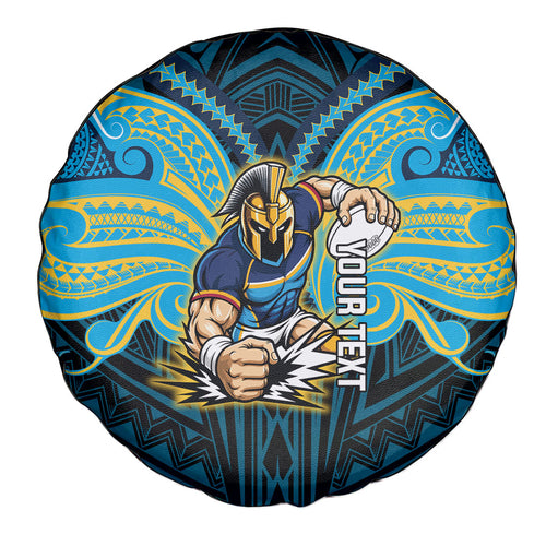 Custom Gold Coast Titans Spare Tire Cover Titan Warrior Polynesia Islander Rugby Mascot