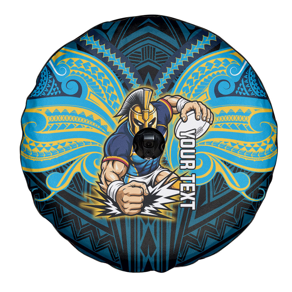 Custom Gold Coast Titans Spare Tire Cover Titan Warrior Polynesia Islander Rugby Mascot