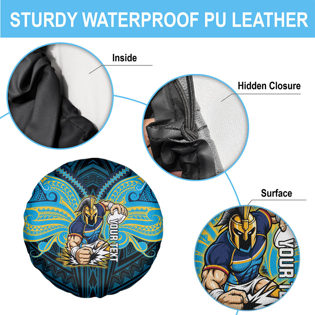 Custom Gold Coast Titans Spare Tire Cover Titan Warrior Polynesia Islander Rugby Mascot