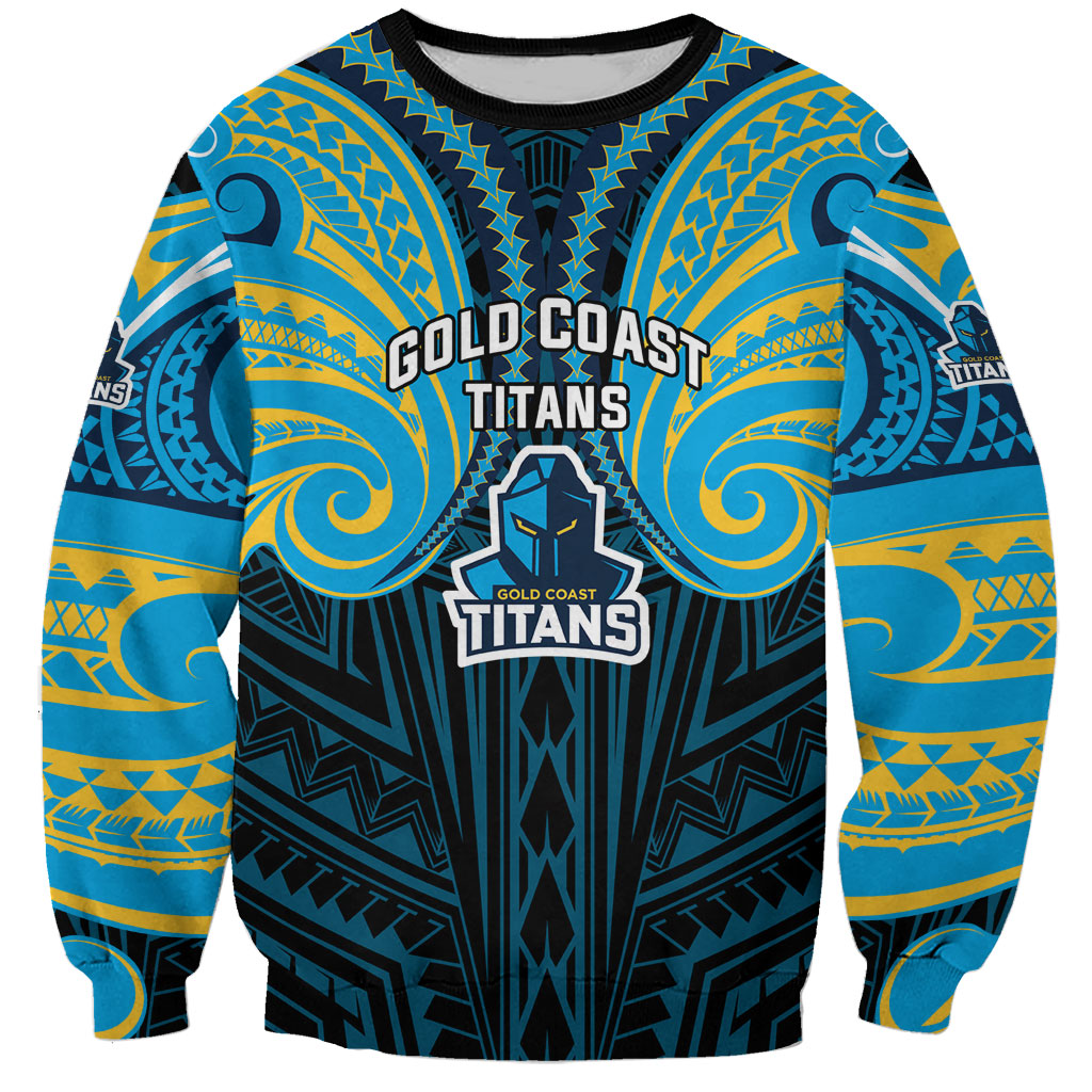Custom Gold Coast Titans Sweatshirt Titan Warrior Polynesia Islander Rugby Mascot