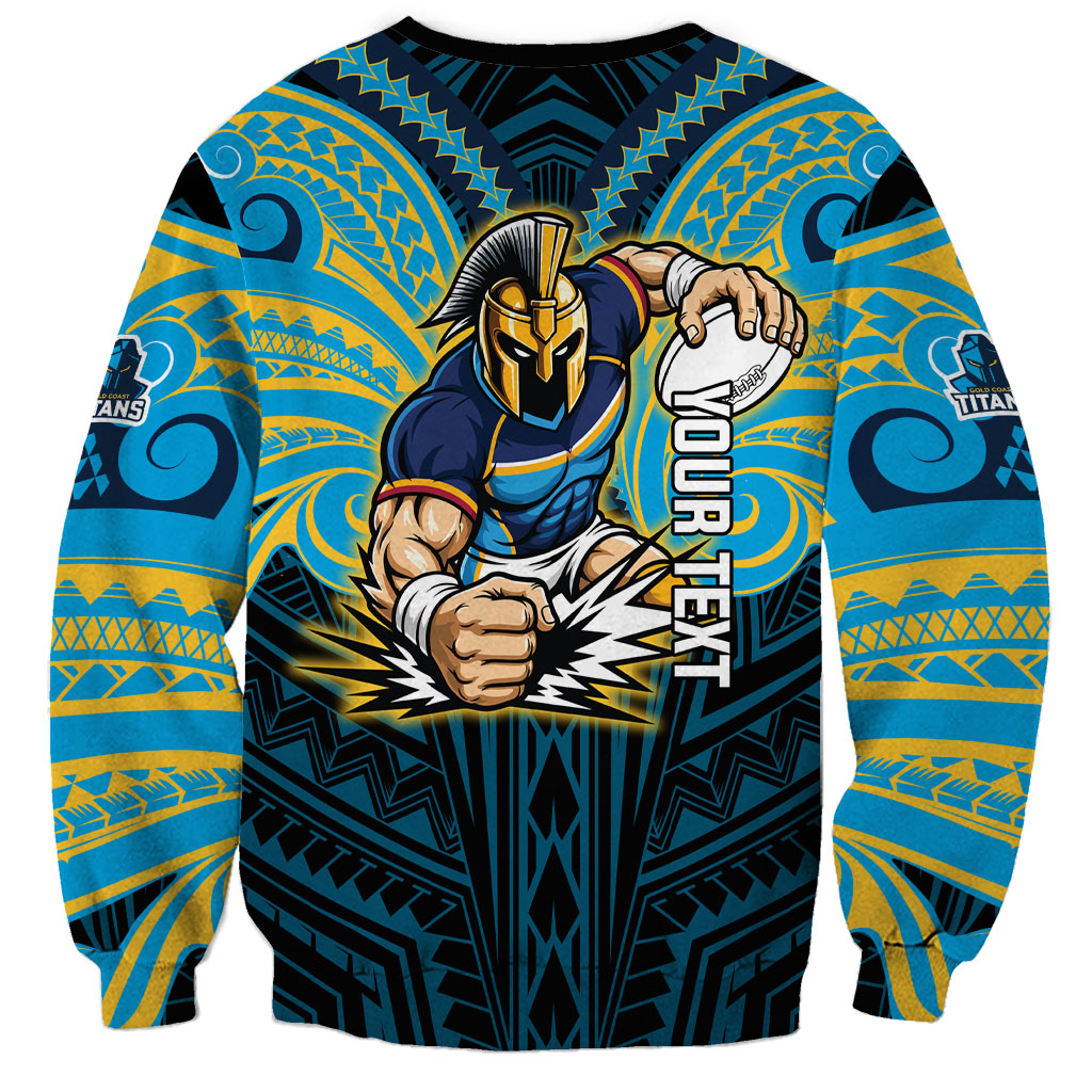 Custom Gold Coast Titans Sweatshirt Titan Warrior Polynesia Islander Rugby Mascot