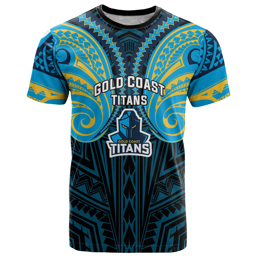Custom Gold Coast Titans T Shirt Titan Warrior Polynesia Islander Rugby Mascot