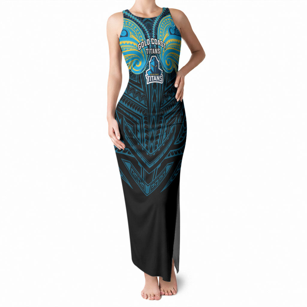 Custom Gold Coast Titans Tank Maxi Dress Titan Warrior Polynesia Islander Rugby Mascot