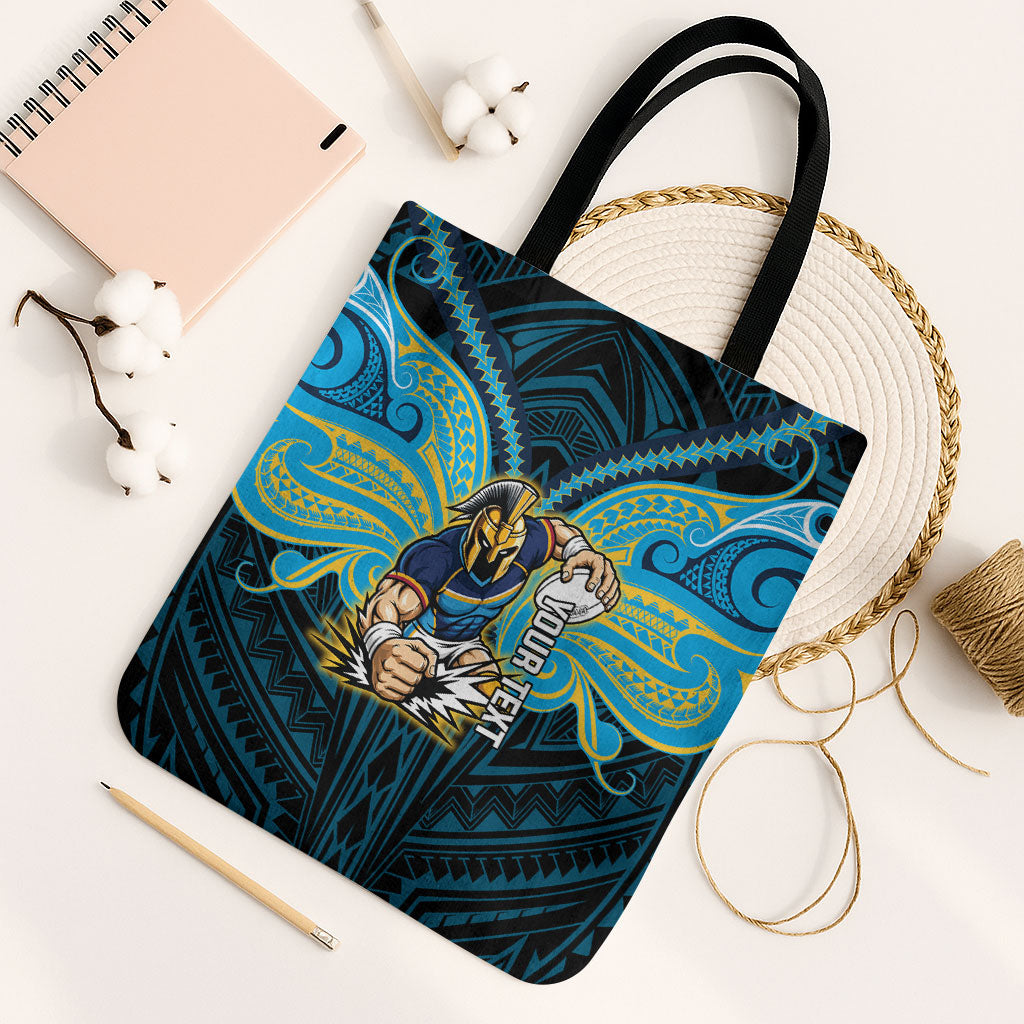 Custom Gold Coast Titans Tote Bag Titan Warrior Polynesia Islander Rugby Mascot