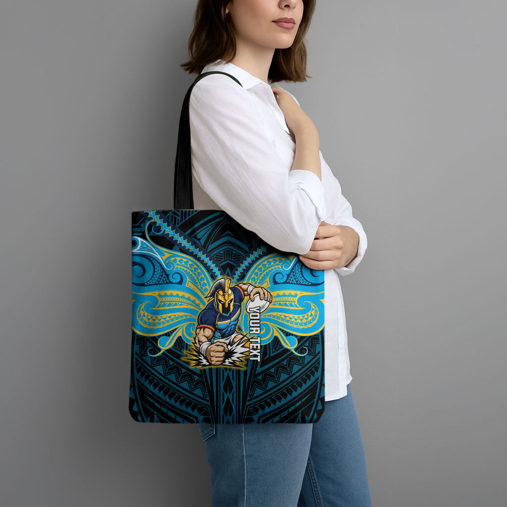 Custom Gold Coast Titans Tote Bag Titan Warrior Polynesia Islander Rugby Mascot