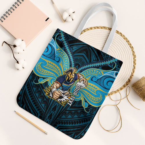 Custom Gold Coast Titans Tote Bag Titan Warrior Polynesia Islander Rugby Mascot