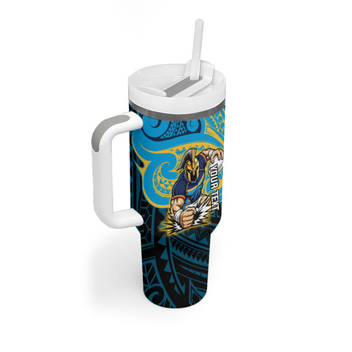 Custom Gold Coast Titans Tumbler With Handle Titan Warrior Polynesia Islander Rugby Mascot