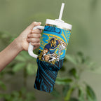 Custom Gold Coast Titans Tumbler With Handle Titan Warrior Polynesia Islander Rugby Mascot