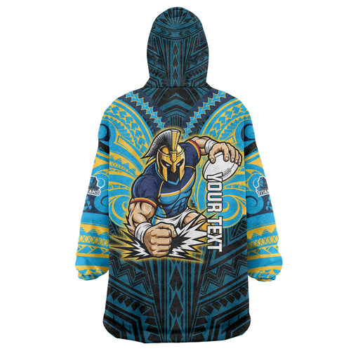 Custom Gold Coast Titans Wearable Blanket Hoodie Titan Warrior Polynesia Islander Rugby Mascot