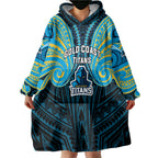 Custom Gold Coast Titans Wearable Blanket Hoodie Titan Warrior Polynesia Islander Rugby Mascot