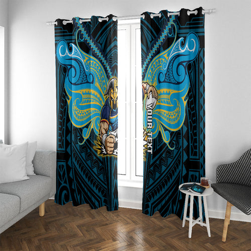 Custom Gold Coast Titans Window Curtain Titan Warrior Polynesia Islander Rugby Mascot