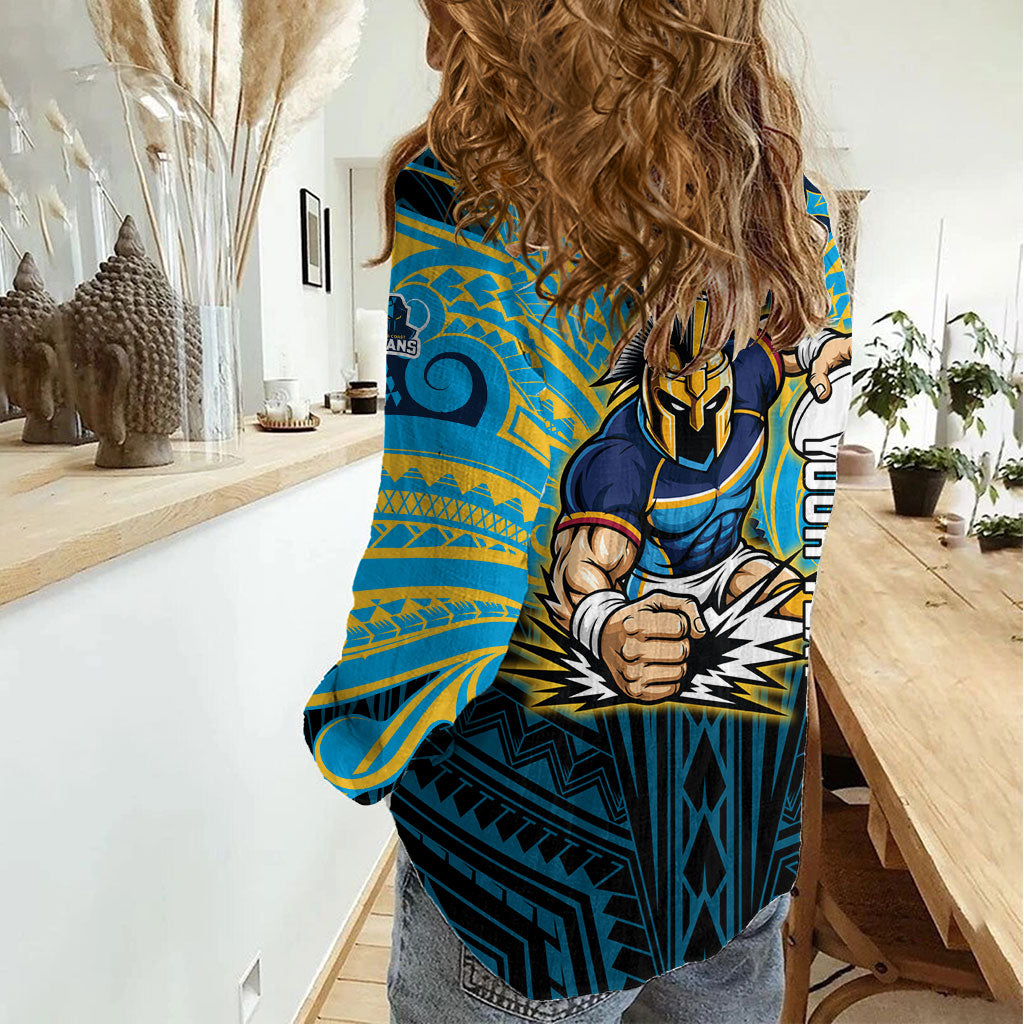 Custom Gold Coast Titans Women Casual Shirt Titan Warrior Polynesia Islander Rugby Mascot