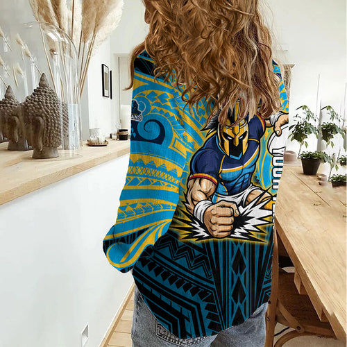 Custom Gold Coast Titans Women Casual Shirt Titan Warrior Polynesia Islander Rugby Mascot