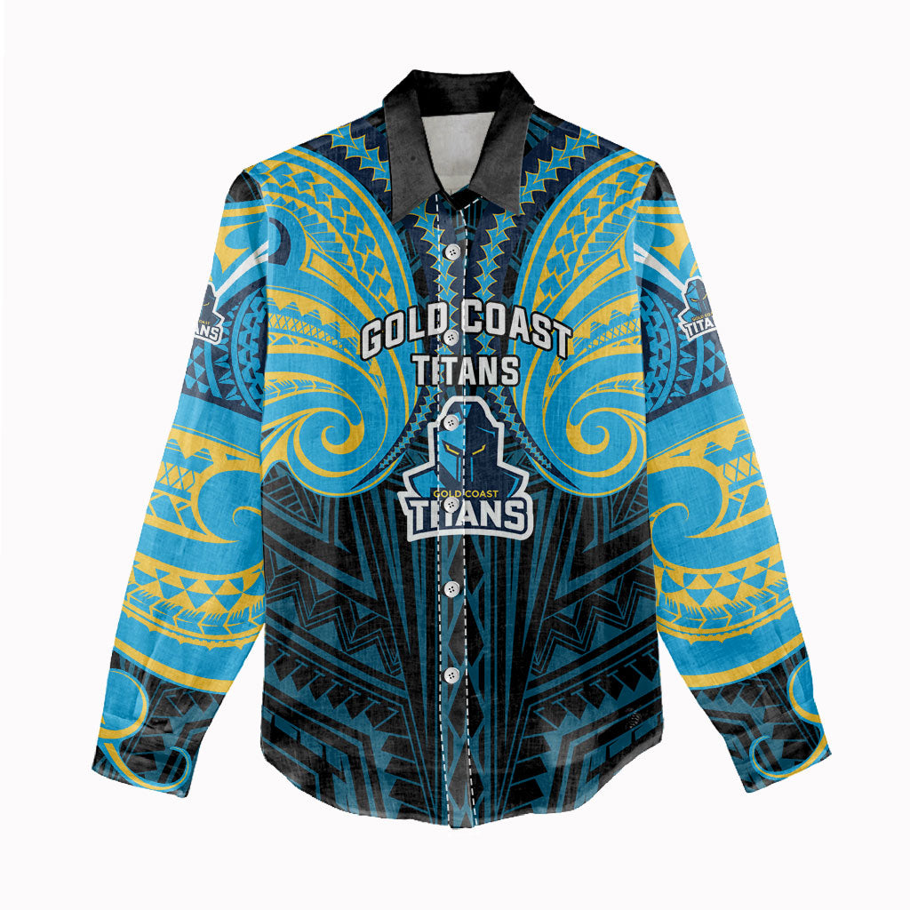 Custom Gold Coast Titans Women Casual Shirt Titan Warrior Polynesia Islander Rugby Mascot
