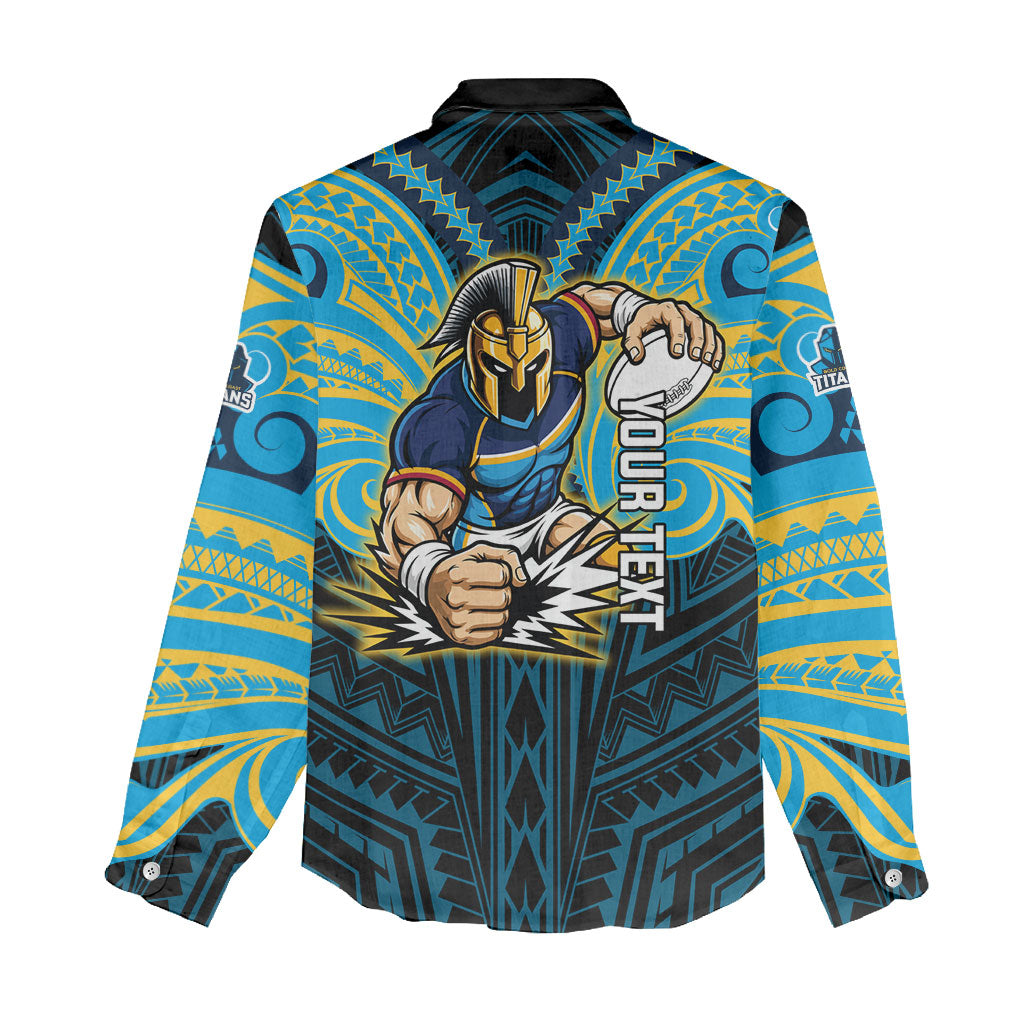 Custom Gold Coast Titans Women Casual Shirt Titan Warrior Polynesia Islander Rugby Mascot