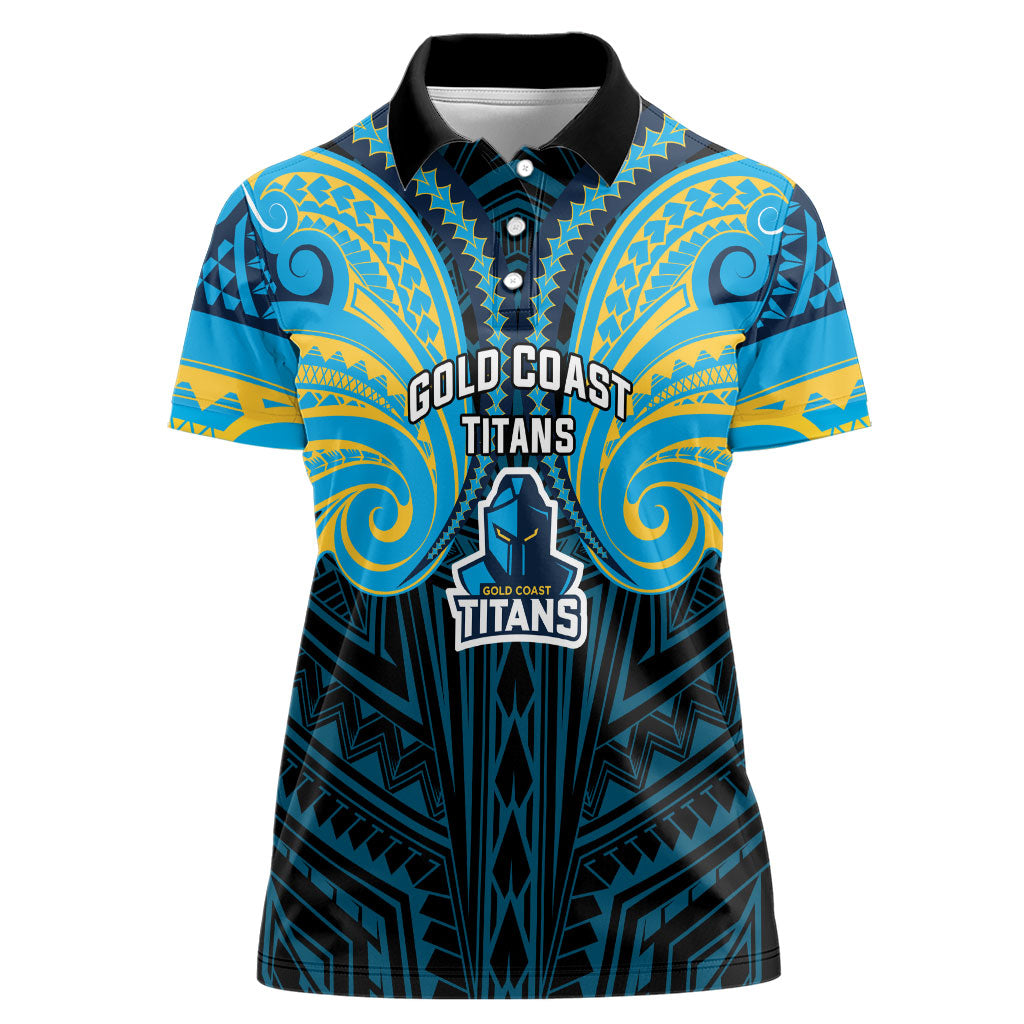 Custom Gold Coast Titans Women Polo Shirt Titan Warrior Polynesia Islander Rugby Mascot