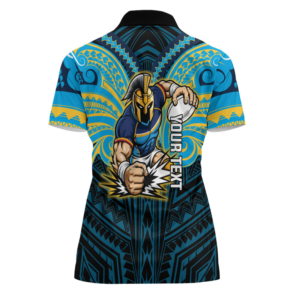 Custom Gold Coast Titans Women Polo Shirt Titan Warrior Polynesia Islander Rugby Mascot