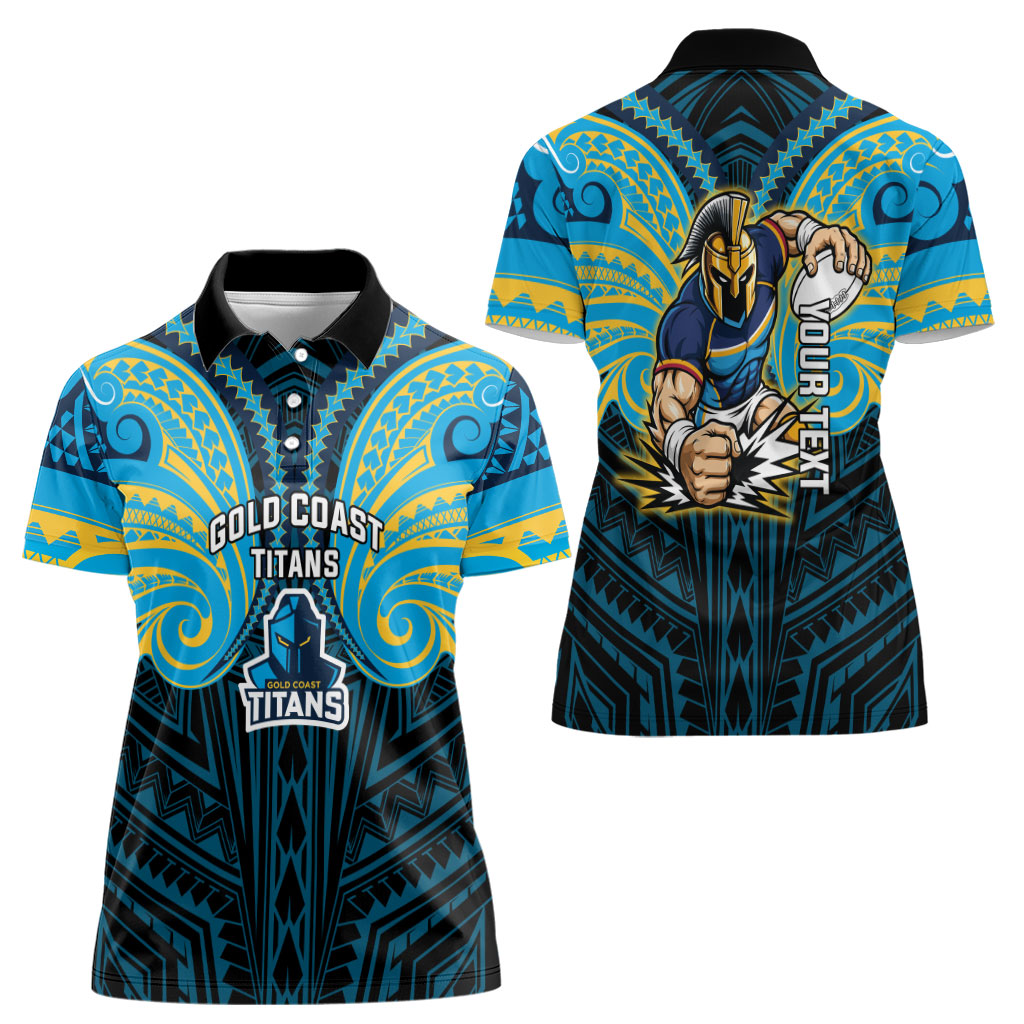 Custom Gold Coast Titans Women Polo Shirt Titan Warrior Polynesia Islander Rugby Mascot