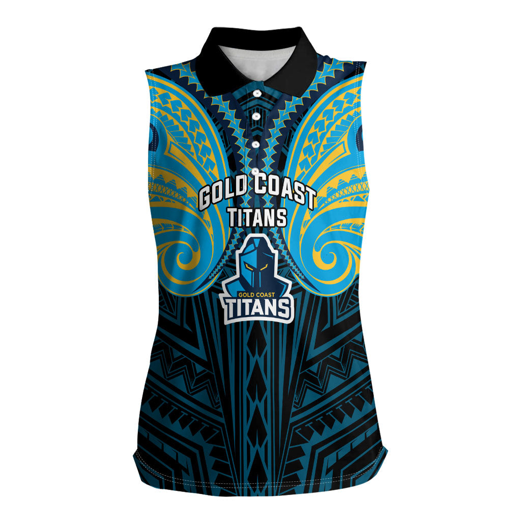 Custom Gold Coast Titans Women Sleeveless Polo Shirt Titan Warrior Polynesia Islander Rugby Mascot