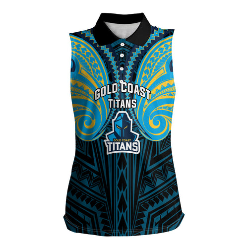 Custom Gold Coast Titans Women Sleeveless Polo Shirt Titan Warrior Polynesia Islander Rugby Mascot