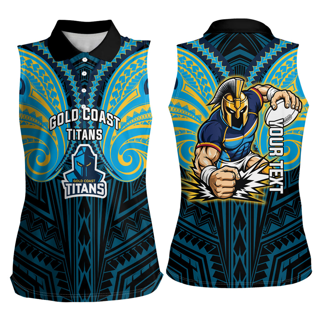 Custom Gold Coast Titans Women Sleeveless Polo Shirt Titan Warrior Polynesia Islander Rugby Mascot