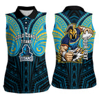 Custom Gold Coast Titans Women Sleeveless Polo Shirt Titan Warrior Polynesia Islander Rugby Mascot