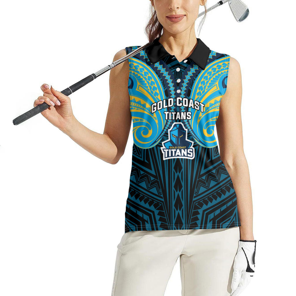Custom Gold Coast Titans Women Sleeveless Polo Shirt Titan Warrior Polynesia Islander Rugby Mascot