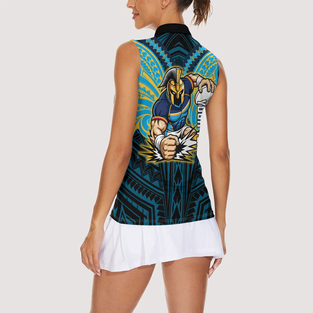 Custom Gold Coast Titans Women Sleeveless Polo Shirt Titan Warrior Polynesia Islander Rugby Mascot