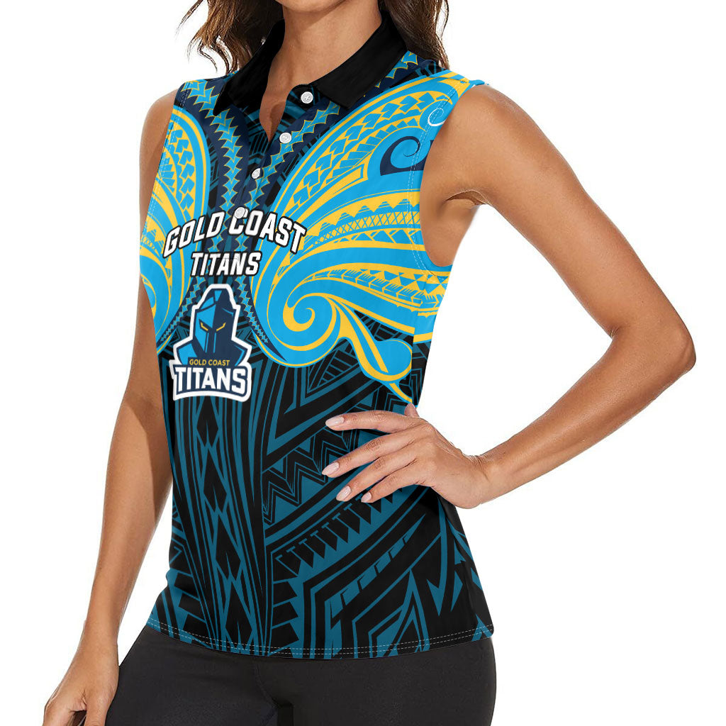 Custom Gold Coast Titans Women Sleeveless Polo Shirt Titan Warrior Polynesia Islander Rugby Mascot