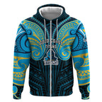 Custom Gold Coast Titans Zip Hoodie Titan Warrior Polynesia Islander Rugby Mascot